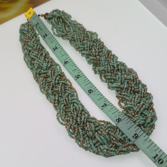 Sage Green Beaded Collar Necklace with Intricate Braiding - Picture 4 of 4